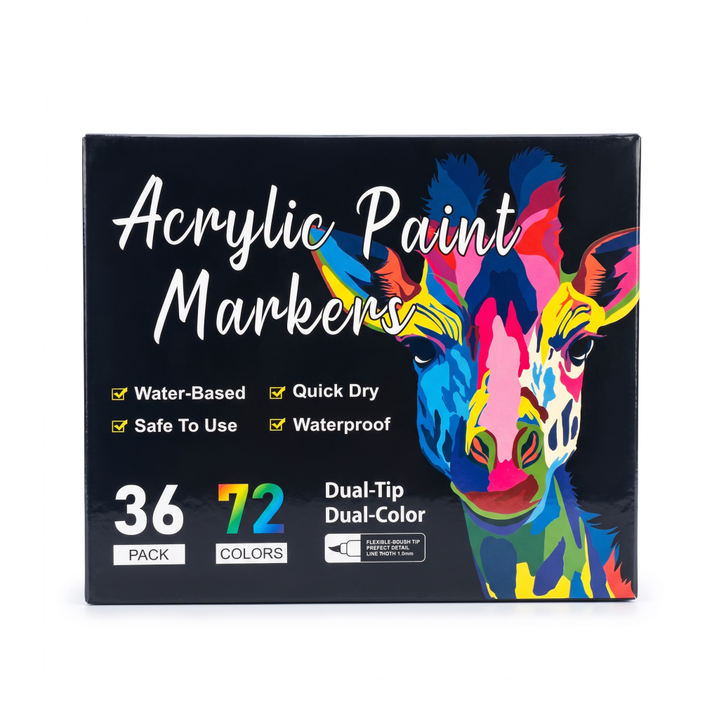ACRYLIC PAINT MARKER SET OF 36 DUAL TIP COLOURS