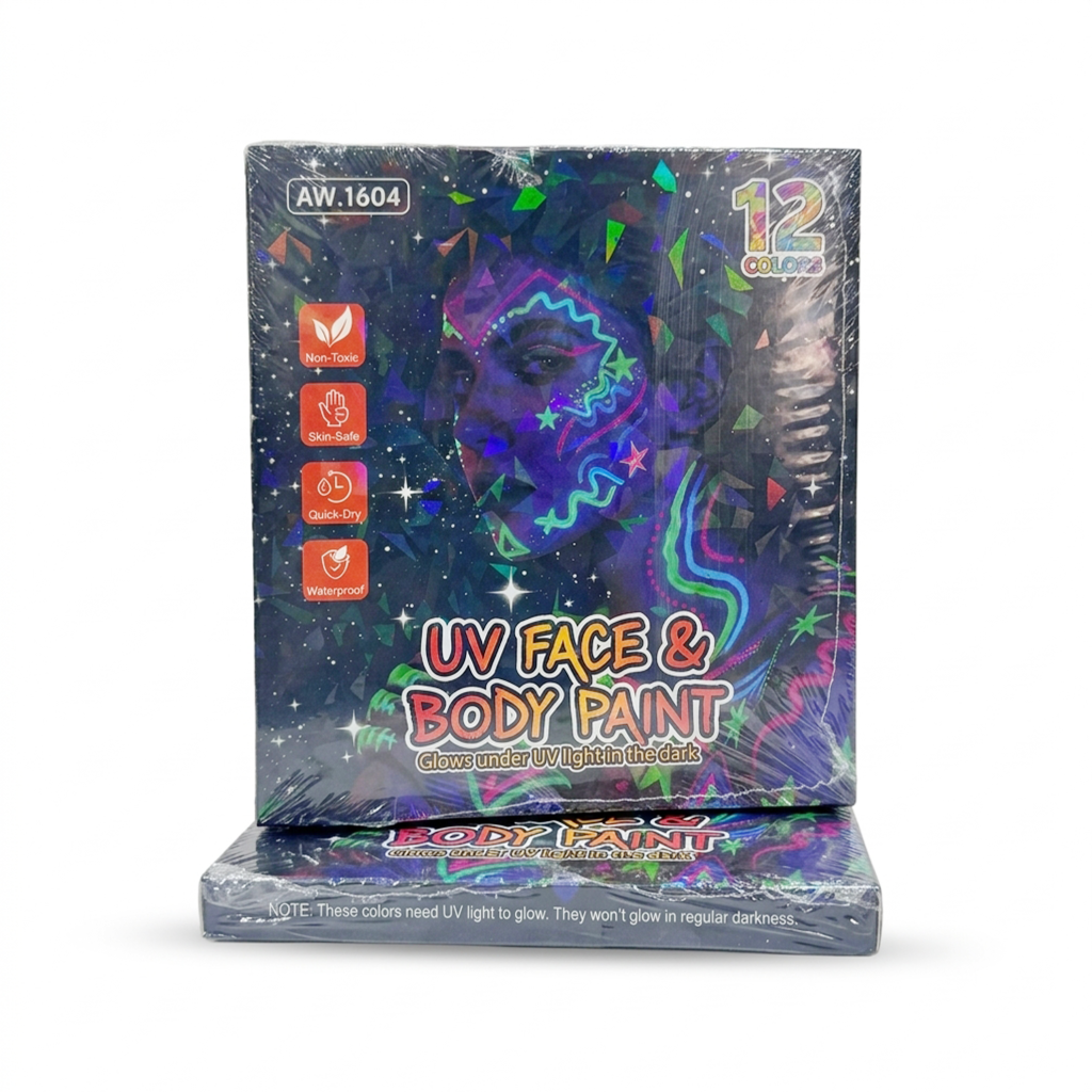 UV FACE AND BODY PAINT SET OF 12 COLOURS